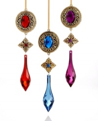 Be-jeweled. Dazzling colors and designs offer a touch of old-world charm to your Christmas tree in this set of three ornaments. Be-jeweled. Dazzling colors and designs offer a touch of old-world charm to your Christmas tree in this set of three ornaments.
