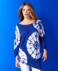 INC's tunic looks lovely with a cool tie dye print and extra rhinestone sparkle! Wear it off-the-shoulder for a sexier look. INC's tunic looks lovely with a cool tie dye print and extra rhinestone sparkle! Wear it off-the-shoulder for a sexier look.