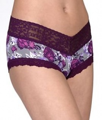 Hanky Panky Midnight Rose Logo To Go V-Front Boyshorts, XS, Grey / Purple Floral Hanky Panky Midnight Rose Logo To Go V-Front Boyshorts, XS, Grey / Purple Floral