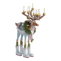 The fearless leader of the Dash Away Reindeer collection by Patience Brewster, Dasher is dressed in bells and blue, a frosty evergreen wreath and brightly lit candles on his antlers. The fearless leader of the Dash Away Reindeer collection by Patience Brewster, Dasher is dressed in bells and blue, a frosty evergreen wreath and brightly lit candles on his antlers.