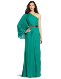 HALSTON HERITAGE Women's One Sleeve Pleated Gown with Beading, Emerald, 4 HALSTON HERITAGE Women's One Sleeve Pleated Gown with Beading, Emerald, 4