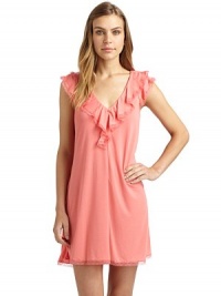 THE LOOKV-neckCascading ruffled neckline with lace trimTiered flutter sleeves with lace trimLace hemTHE FITAbout 35 from shoulder to hemTHE MATERIALPolyester/rayonCARE & ORIGINMachine washImportedModel shown is 5'9 (175cm) wearing US size Small. THE LOOKV-neckCascading ruffled neckline with lace trimTiered flutter sleeves with lace trimLace hemTHE FITAbout 35 from shoulder to hemTHE MATERIALPolyester/rayonCARE & ORIGINMachine washImportedModel shown is 5'9 (175cm) wearing US size Small.