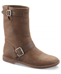Simple buckles around the ankle and shaft of Hush Puppies' Knox booties add a bit of metallic shine to this smooth style. Simple buckles around the ankle and shaft of Hush Puppies' Knox booties add a bit of metallic shine to this smooth style.