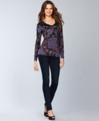 INC dresses up a flattering cowlneck top with an intricate, exotic print. Sparkling rhinestones dotted throughout add the right touch of shine! (Clearance) INC dresses up a flattering cowlneck top with an intricate, exotic print. Sparkling rhinestones dotted throughout add the right touch of shine! (Clearance)