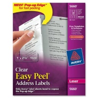 Avery Easy Peel Clear Mailing Labels for Laser Printers, 1 x 2.62 Inches, Box of 1500 (5660) Avery Easy Peel Clear Mailing Labels for Laser Printers, 1 x 2.62 Inches, Box of 1500 (5660)