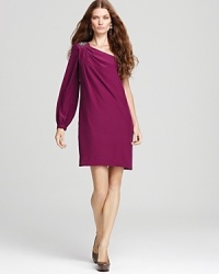 Cut a strikingly modern silhouette in this Trina Turk one-sleeve dress of supple silk, emboldened by a beaded embellishment at the shoulder for subtle sparkle. Cut a strikingly modern silhouette in this Trina Turk one-sleeve dress of supple silk, emboldened by a beaded embellishment at the shoulder for subtle sparkle.