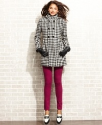 The funnel neckline and bold houndstooth-check print add up to the coolest coat yet, from Tommy Girl. The funnel neckline and bold houndstooth-check print add up to the coolest coat yet, from Tommy Girl.