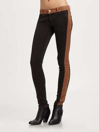 Contrast trim adds a colorblock effect to these stretchy, city-ready leggings. THE FITMedium rise, about 8Inseam, about 29THE DETAILSZip flyFour-pocket style98% cotton/2% spandexMachine washMade in USA of imported fabricModel shown is 5'11 (178cm) wearing US size 4. Contrast trim adds a colorblock effect to these stretchy, city-ready leggings. THE FITMedium rise, about 8Inseam, about 29THE DETAILSZip flyFour-pocket style98% cotton/2% spandexMachine washMade in USA of imported fabricModel shown is 5'11 (178cm) wearing US size 4.