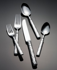 A touch of the tropics with a modern twist. The Atria flatware from Yamazaki's collection of place settings features a textured, brushed-matte silver handle which resembles a palm leaf weave. A touch of the tropics with a modern twist. The Atria flatware from Yamazaki's collection of place settings features a textured, brushed-matte silver handle which resembles a palm leaf weave.