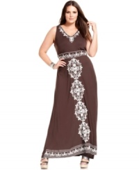 Make every day feel like a getaway with INC's sleeveless plus size maxi dress, masterfully accented by crafted applique and rhinestones. Make every day feel like a getaway with INC's sleeveless plus size maxi dress, masterfully accented by crafted applique and rhinestones.