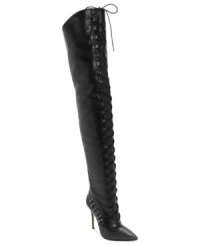 It doesn't get much sexier than this. Truth or Dare by Madonna's Selanne over-the-knee boots are thigh high with a sexy lace-up shaft, ring detail on the sides and studded detail on the vamp. It doesn't get much sexier than this. Truth or Dare by Madonna's Selanne over-the-knee boots are thigh high with a sexy lace-up shaft, ring detail on the sides and studded detail on the vamp.