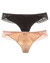 A smooth microfiber thong with pretty lace detail along sides of waist. Style #976143
