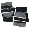 Men's Striped Pop-Top Convertible Knitted Acrylic Fingerless Mitten Gloves - Black