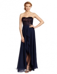 Nicole Miller Women's Textured Lurex Jacquard Strapless Gown, Navy, 10