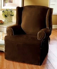 Soft, stylish and sophisticated, the Soft Faux Suede wing chair slipcover from Sure Fit will energize your upholstery and home with modern flair. Designed with broad arms, inner pleating and a drape skirt for an easy update. Soft, stylish and sophisticated, the Soft Faux Suede wing chair slipcover from Sure Fit will energize your upholstery and home with modern flair. Designed with broad arms, inner pleating and a drape skirt for an easy update.
