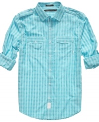 Lighten your look. This sheer check shirt from Sean John is a just-right laid-back look. Lighten your look. This sheer check shirt from Sean John is a just-right laid-back look.