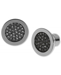 Sharp style from Michael Kors. With a sliced face with pave accents, these stud earrings are a sparkling treat. Crafted in silver tone mixed metal. Approximate diameter: 1/2 inch. Sharp style from Michael Kors. With a sliced face with pave accents, these stud earrings are a sparkling treat. Crafted in silver tone mixed metal. Approximate diameter: 1/2 inch.