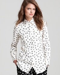 Get spotted in style with this polka dot patterned button-up from 10 Crosby Derek Lam. Keep your palate fashionably monochromatic for cutting-edge chic. Get spotted in style with this polka dot patterned button-up from 10 Crosby Derek Lam. Keep your palate fashionably monochromatic for cutting-edge chic.