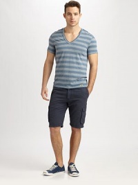 Subtle stripes update this classic cargo, featuring side cargo and buttoned pocket details, set in a relaxed linen and cotton blend.Flat-front styleSide slash, back welt pocketsSide cargo pocketsInseam, about 10½55% linen/45% cottonMachine washImported Subtle stripes update this classic cargo, featuring side cargo and buttoned pocket details, set in a relaxed linen and cotton blend.Flat-front styleSide slash, back welt pocketsSide cargo pocketsInseam, about 10½55% linen/45% cottonMachine washImported