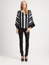 Glittering sequined stripes define this utterly gorgeous dolman top cut from fluid silk georgette.BoatneckDropped shouldersBell sleevesBubble hemAbout 23 from shoulder to hemSilkDry cleanImportedModel shown is 5'9 (175cm) wearing US size Small. Glittering sequined stripes define this utterly gorgeous dolman top cut from fluid silk georgette.BoatneckDropped shouldersBell sleevesBubble hemAbout 23 from shoulder to hemSilkDry cleanImportedModel shown is 5'9 (175cm) wearing US size Small.