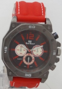 Mark Naimer Chronograph -style Look XL Black Dial Men's watch With Red Rubber Band