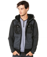 Set yourself apart from the rest in this vest with sherpa lined hood by Marc Ecko Cut & Sew. Set yourself apart from the rest in this vest with sherpa lined hood by Marc Ecko Cut & Sew.