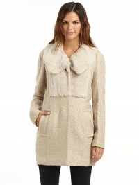 THE LOOKRabbit fur Peter Pan collarBouclé throughoutLong sleevesButton frontDual side pocketsBack tab detailTHE FITAbout 34 from shoulder to hemTHE MATERIALNatural rabbit fur47% wool/31% cellulose/10% rayon/6% nylon/6% mohairFully linedCARE & ORIGINDry clean by fur specialistImportedFur origin: China THE LOOKRabbit fur Peter Pan collarBouclé throughoutLong sleevesButton frontDual side pocketsBack tab detailTHE FITAbout 34 from shoulder to hemTHE MATERIALNatural rabbit fur47% wool/31% cellulose/10% rayon/6% nylon/6% mohairFully linedCARE & ORIGINDry clean by fur specialistImportedFur origin: China