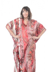 Satin Caftan, Print with Pin Stripe Mix & Red Detailing, Style#Caf-53 Satin Caftan, Print with Pin Stripe Mix & Red Detailing, Style#Caf-53