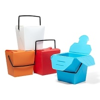 Go green with this whimsical, reusable to-go container from DCI. Modeled after traditional take-out boxes found in Chinese restaurants, it's detailed with a sturdy handle and comes in four fun colors. Go green with this whimsical, reusable to-go container from DCI. Modeled after traditional take-out boxes found in Chinese restaurants, it's detailed with a sturdy handle and comes in four fun colors.