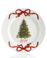 Martha Stewart Collection makes the table merrier with this porcelain tree plate. A beautiful collectible that's also made for the rigors of holiday dining, it features a classic Christmas tree and graceful red bows to complement this unique holiday dinnerware and dishes set. (Clearance) Martha Stewart Collection makes the table merrier with this porcelain tree plate. A beautiful collectible that's also made for the rigors of holiday dining, it features a classic Christmas tree and graceful red bows to complement this unique holiday dinnerware and dishes set. (Clearance)