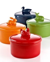 Character building. Bring your table to life with a quick splash of color topped off by a charming figural. An effortless way to make every meal more personal, this casserole is great looking and great for cooking, too, with an oven-to-table ceramic design, glazed non-porous exterior and dishwasher-safe promise. Lifetime warranty. Character building. Bring your table to life with a quick splash of color topped off by a charming figural. An effortless way to make every meal more personal, this casserole is great looking and great for cooking, too, with an oven-to-table ceramic design, glazed non-porous exterior and dishwasher-safe promise. Lifetime warranty.