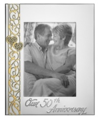 Golden anniversary. Look back on a beautiful life together with this Best Wishes picture frame, featuring silver plate embellished with goldtone hearts and Our 50th Anniversary. A thoughtful gift, from Lenox. Golden anniversary. Look back on a beautiful life together with this Best Wishes picture frame, featuring silver plate embellished with goldtone hearts and Our 50th Anniversary. A thoughtful gift, from Lenox.