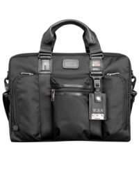 The interior of this slim brief has a separate section for your laptop or files making it a functional and stylish carry all. The interior of this slim brief has a separate section for your laptop or files making it a functional and stylish carry all.