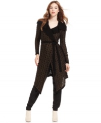 An allover metallic knit adds high-shine to this long RACHEL Rachel Roy cardigan-- perfect for a hot layered look! An allover metallic knit adds high-shine to this long RACHEL Rachel Roy cardigan-- perfect for a hot layered look!