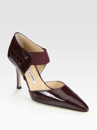 Patent leather point toe pump has a low-cut front, skinny heel and an elastic Mary Jane strap for a tailored fit. Self-covered heel, 3½ (90mm)Patent leather and elastic upperLeather lining and solePadded insoleMade in Italy Patent leather point toe pump has a low-cut front, skinny heel and an elastic Mary Jane strap for a tailored fit. Self-covered heel, 3½ (90mm)Patent leather and elastic upperLeather lining and solePadded insoleMade in Italy