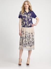A stylish shift with a fantastic duo of complementing floral prints and a classic drop waist offering instant appeal. Collar neckShort sleevesConcealed button placketSlip extends beyond skirtButton detail at drop waistAbout 31 from natural waistPolyesterDry cleanMade in USA of imported fabric Model shown is 5'10 (177cm) wearing US size 4. A stylish shift with a fantastic duo of complementing floral prints and a classic drop waist offering instant appeal. Collar neckShort sleevesConcealed button placketSlip extends beyond skirtButton detail at drop waistAbout 31 from natural waistPolyesterDry cleanMade in USA of imported fabric Model shown is 5'10 (177cm) wearing US size 4.