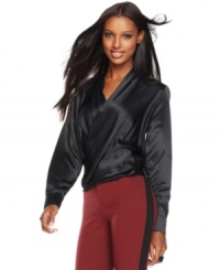 INC's luminous satin blouse looks even more lovely with subtle rhinestone buttons at the cuffs. (Clearance) INC's luminous satin blouse looks even more lovely with subtle rhinestone buttons at the cuffs. (Clearance)