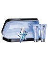 Transforming into a seductress angel is effortless with the ANGEL Refillable Shooting Star and sophisticated selection of bath and body products. The celestial collection is presented in a stylish, black vinyl vanity case featuring a mirror and luxurious blue satin lining.Set includes:- Shooting Star Eau de Parfum Refillable Spray, 25 mL/0.8 fl. oz.- Perfuming Shower Gel, 100 mL/ 3.4 fl. oz.- Perfuming Body Lotion, 100 mL/3.4 oz. net wt.- Thierry Mugler Signature Case