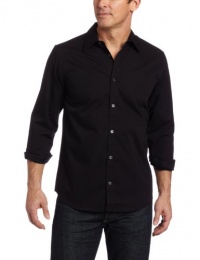 Calvin Klein Sportswear Men's Solid Stretch Free Fit Woven Shirt, Black, Small