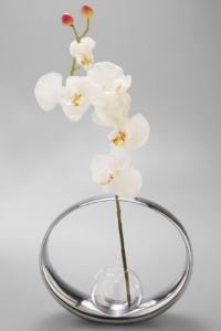 Nambe Globe Bud Vase with Silk Orchid, 8-Inch High by 9-Inch Width Nambe Globe Bud Vase with Silk Orchid, 8-Inch High by 9-Inch Width
