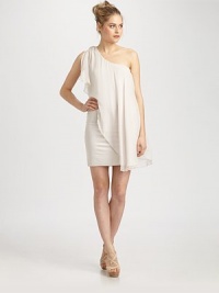 A cascading chiffon overlay drapes across the silhouette of this fitted body-con sheath.Single gathered shoulderOverlay falls from shoulder to hemFitted skirtAbout 18 from natural waistRayonDry cleanImportedModel shown is 5'10 (177cm) wearing US size Small. A cascading chiffon overlay drapes across the silhouette of this fitted body-con sheath.Single gathered shoulderOverlay falls from shoulder to hemFitted skirtAbout 18 from natural waistRayonDry cleanImportedModel shown is 5'10 (177cm) wearing US size Small.