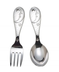 Your little one will be over the moon for Reed & Barton's Sweet Dreams flatware. A night sky in tiny, toddler-friendly handles encourages kids to help themselves. Your little one will be over the moon for Reed & Barton's Sweet Dreams flatware. A night sky in tiny, toddler-friendly handles encourages kids to help themselves.