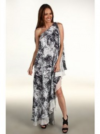Halston Heritage One Shoulder Cascade Gown in Black Ocean Spray (M) Halston Heritage One Shoulder Cascade Gown in Black Ocean Spray (M)