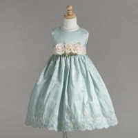 CrayonKids -CK886- Beautiful hem embroidered dress with floral waistband, Aqua Size 4t CrayonKids -CK886- Beautiful hem embroidered dress with floral waistband, Aqua Size 4t