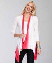 A pop of bright color gives INC's cardigan a fresh look. Wear it with a simple tank top as an easy way to add pep to your favorite jeans. A pop of bright color gives INC's cardigan a fresh look. Wear it with a simple tank top as an easy way to add pep to your favorite jeans.