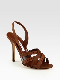 Scalloped edges, slight perforations and lucite trim rejuvenate this lavish leather slingback design. Stacked heel, 4½ (115mm)PVC and leather upperLeather lining and solePadded insoleMade in ItalyOUR FIT MODEL RECOMMENDS ordering one size up as this style runs small. Scalloped edges, slight perforations and lucite trim rejuvenate this lavish leather slingback design. Stacked heel, 4½ (115mm)PVC and leather upperLeather lining and solePadded insoleMade in ItalyOUR FIT MODEL RECOMMENDS ordering one size up as this style runs small.
