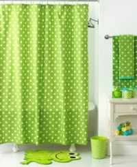 Create the atmosphere of a lively pond scene in your bathroom with this Froggy shower curtain from Jay Franco. The top features buttonhole openings and a blue dyed stripe. With these fun colors and patterns, who wouldn't feel refreshed?