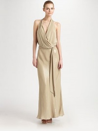 A silk bodice crowns a floor-length column of sequins, glinting from beneath a chiffon overlay.Plunging cowl necklineBlouson bodiceSequined skirt with chiffon overlayBack button closuresOpen back drape with sash tieFully linedAbout 46 from natural waistShell; 95% rayon/5% spandexCombo; silk Lining; 97% polyester/3% spandex Spot cleanImportedModel shown is 5'11 (180cm) wearing US size 4. A silk bodice crowns a floor-length column of sequins, glinting from beneath a chiffon overlay.Plunging cowl necklineBlouson bodiceSequined skirt with chiffon overlayBack button closuresOpen back drape with sash tieFully linedAbout 46 from natural waistShell; 95% rayon/5% spandexCombo; silk Lining; 97% polyester/3% spandex Spot cleanImportedModel shown is 5'11 (180cm) wearing US size 4.