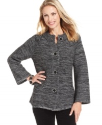 Thick, space-dyed knit makes JM Collection's cozy cardigan a chic topper. With a scarf and gloves, it doubles as a light jacket! Thick, space-dyed knit makes JM Collection's cozy cardigan a chic topper. With a scarf and gloves, it doubles as a light jacket!