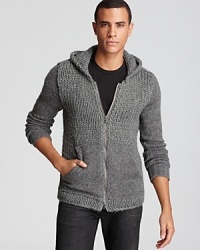 This zip hoodie sweater is full of personality and exudes casual cool style, constructed with offsetting knit panels for a stylish contrast. Wear with skinny jeans and high-tops for a top-notch downtown look. This zip hoodie sweater is full of personality and exudes casual cool style, constructed with offsetting knit panels for a stylish contrast. Wear with skinny jeans and high-tops for a top-notch downtown look.